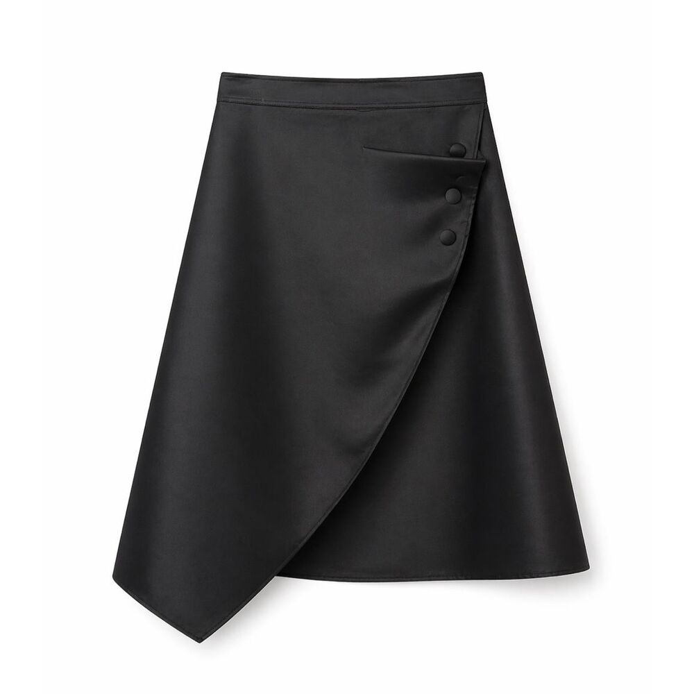 StyleWe Black Wrap Skirt Women’s 2XL Asymmetrical Satin High Waist NWT